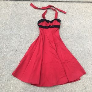 red and black halter dress